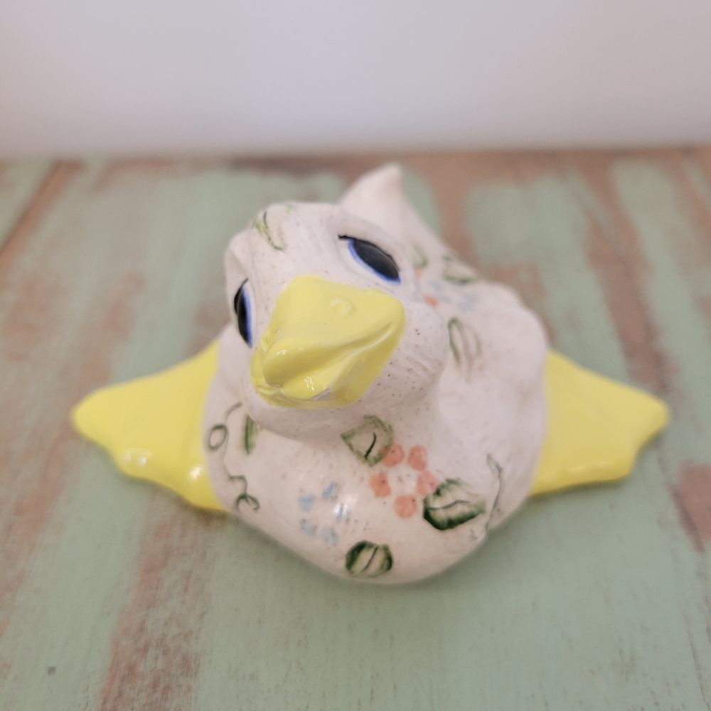"Splat" the Duckling Figurine • Floral Ceramic Cutie